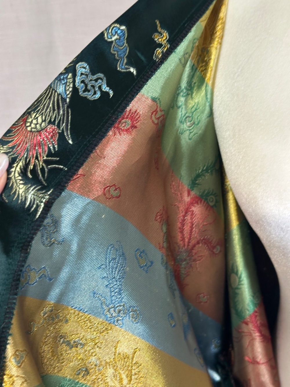 Emerald Green Floral Satin Wrap Coat Kimono - Picture 9 of 13